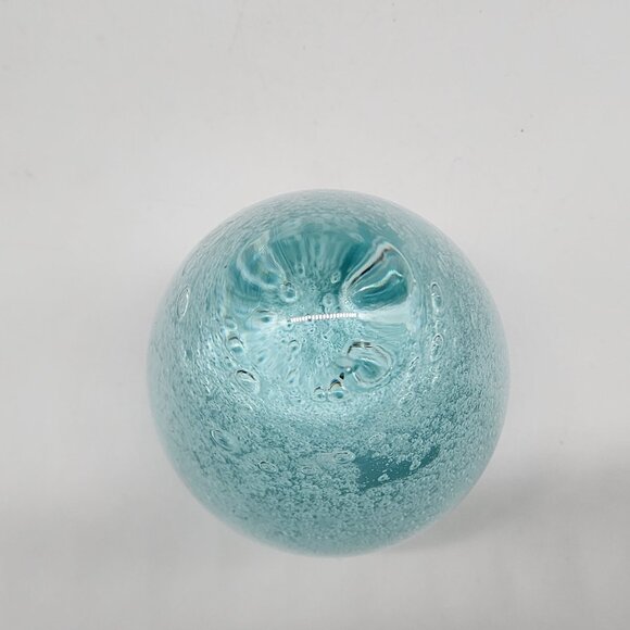 Hand blown Glass Egg Teardrop Paperweight With Bubbles Blue - Picture 7 of 10